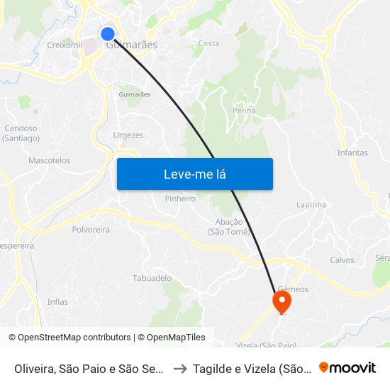 Oliveira, São Paio e São Sebastião to Tagilde e Vizela (São Paio) map