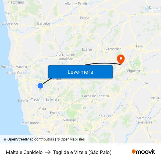 Malta e Canidelo to Tagilde e Vizela (São Paio) map