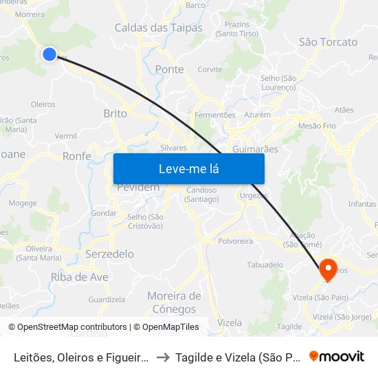 Leitões, Oleiros e Figueiredo to Tagilde e Vizela (São Paio) map