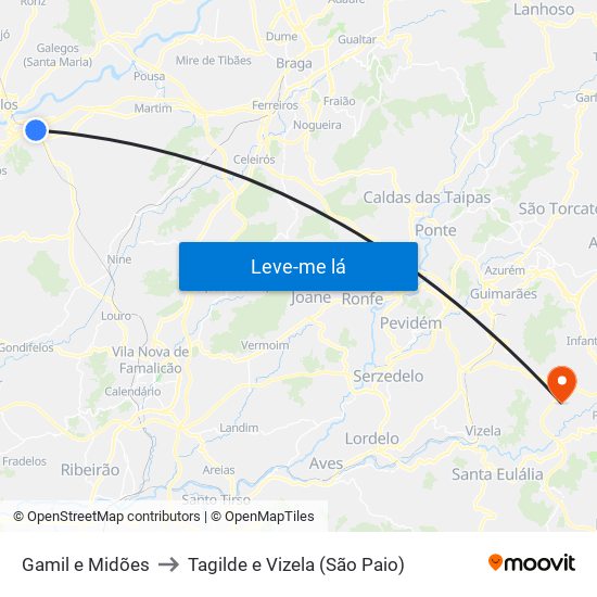 Gamil e Midões to Tagilde e Vizela (São Paio) map