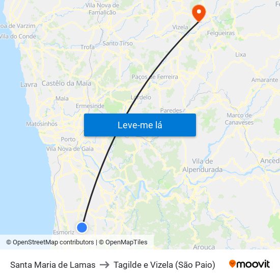 Santa Maria de Lamas to Tagilde e Vizela (São Paio) map