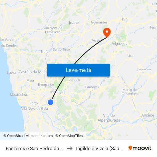 Fânzeres e São Pedro da Cova to Tagilde e Vizela (São Paio) map