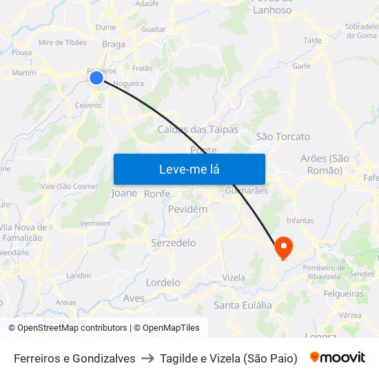 Ferreiros e Gondizalves to Tagilde e Vizela (São Paio) map