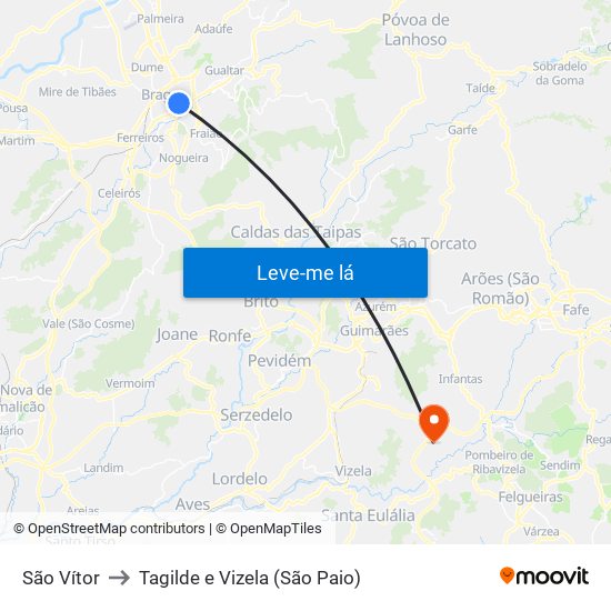 São Vítor to Tagilde e Vizela (São Paio) map