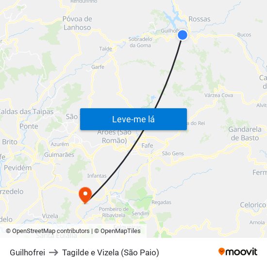 Guilhofrei to Tagilde e Vizela (São Paio) map