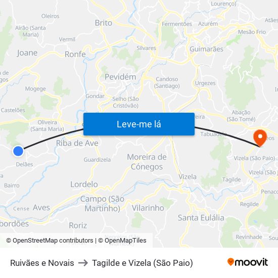 Ruivães e Novais to Tagilde e Vizela (São Paio) map