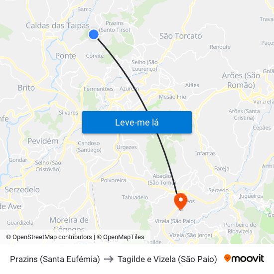 Prazins (Santa Eufémia) to Tagilde e Vizela (São Paio) map