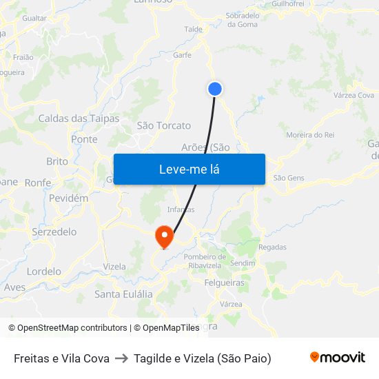 Freitas e Vila Cova to Tagilde e Vizela (São Paio) map