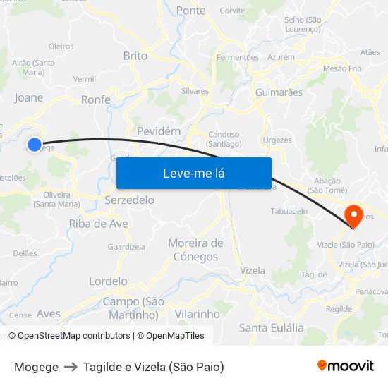 Mogege to Tagilde e Vizela (São Paio) map