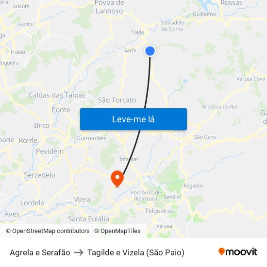 Agrela e Serafão to Tagilde e Vizela (São Paio) map