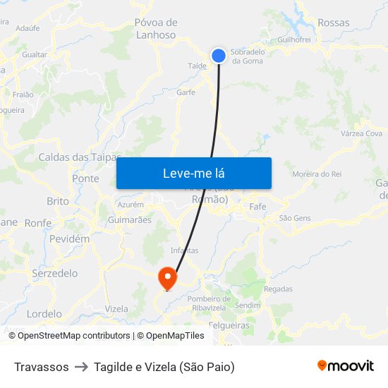 Travassos to Tagilde e Vizela (São Paio) map