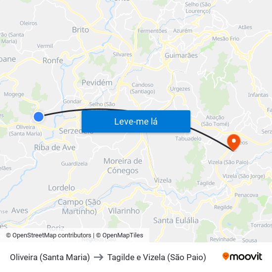 Oliveira (Santa Maria) to Tagilde e Vizela (São Paio) map