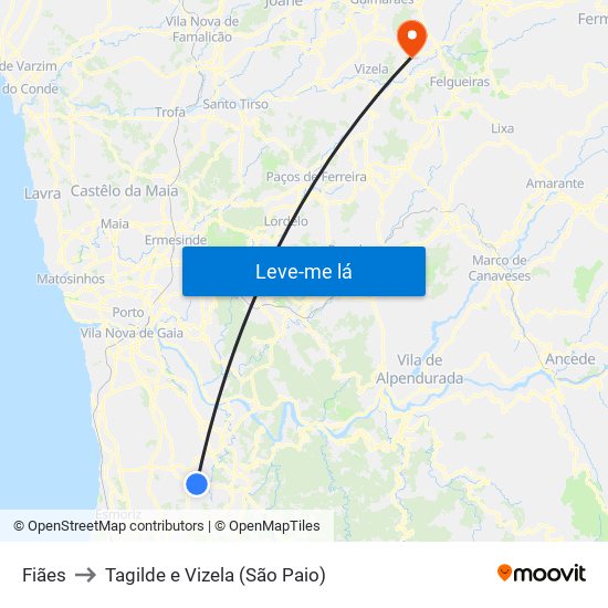 Fiães to Tagilde e Vizela (São Paio) map