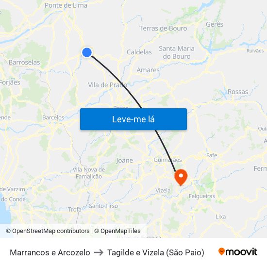 Marrancos e Arcozelo to Tagilde e Vizela (São Paio) map