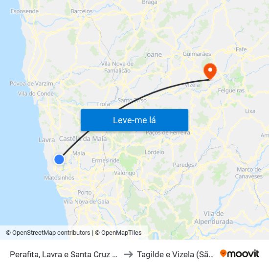 Perafita, Lavra e Santa Cruz do Bispo to Tagilde e Vizela (São Paio) map