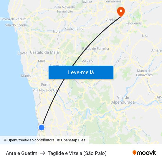 Anta e Guetim to Tagilde e Vizela (São Paio) map