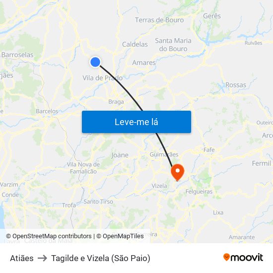 Atiães to Tagilde e Vizela (São Paio) map