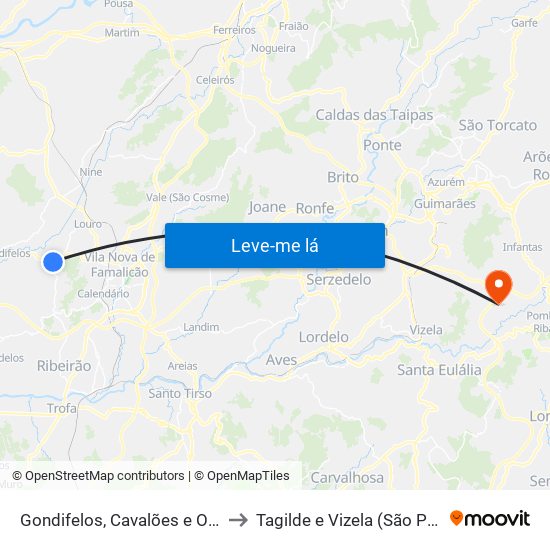 Gondifelos, Cavalões e Outiz to Tagilde e Vizela (São Paio) map