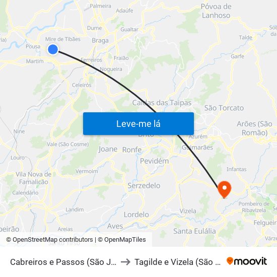 Cabreiros e Passos (São Julião) to Tagilde e Vizela (São Paio) map