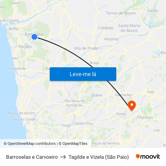Barroselas e Carvoeiro to Tagilde e Vizela (São Paio) map