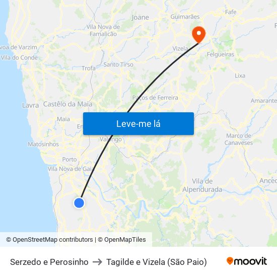 Serzedo e Perosinho to Tagilde e Vizela (São Paio) map