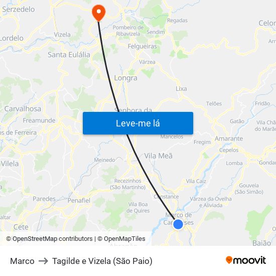 Marco to Tagilde e Vizela (São Paio) map