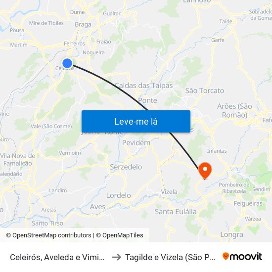 Celeirós, Aveleda e Vimieiro to Tagilde e Vizela (São Paio) map