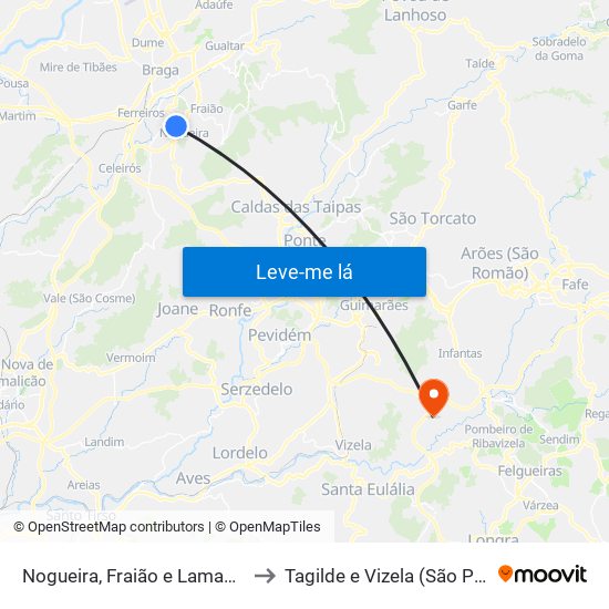 Nogueira, Fraião e Lamaçães to Tagilde e Vizela (São Paio) map