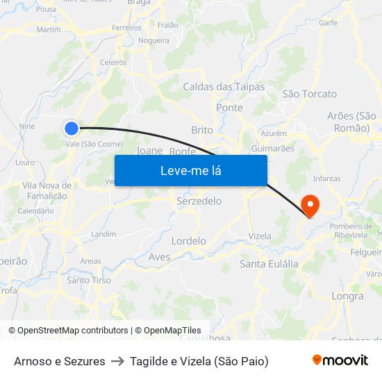 Arnoso e Sezures to Tagilde e Vizela (São Paio) map