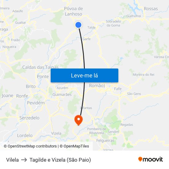 Vilela to Tagilde e Vizela (São Paio) map