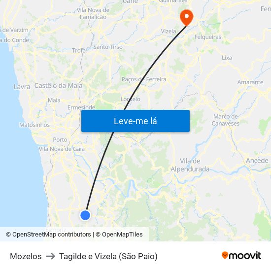 Mozelos to Tagilde e Vizela (São Paio) map