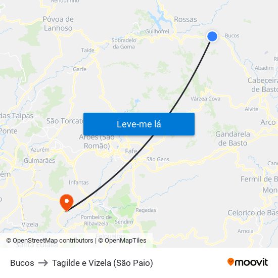 Bucos to Tagilde e Vizela (São Paio) map