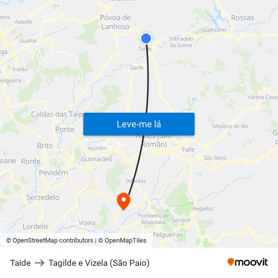 Taíde to Tagilde e Vizela (São Paio) map