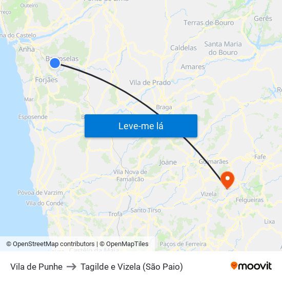 Vila de Punhe to Tagilde e Vizela (São Paio) map