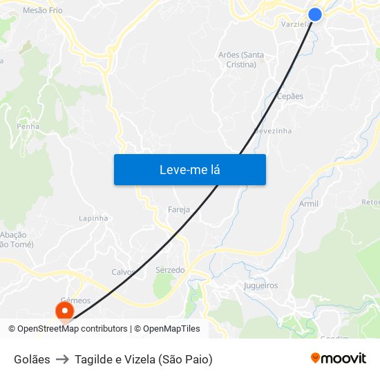 Golães to Tagilde e Vizela (São Paio) map