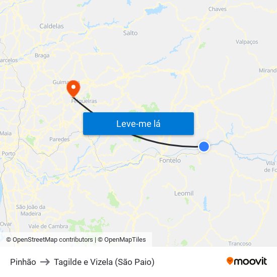 Pinhão to Tagilde e Vizela (São Paio) map