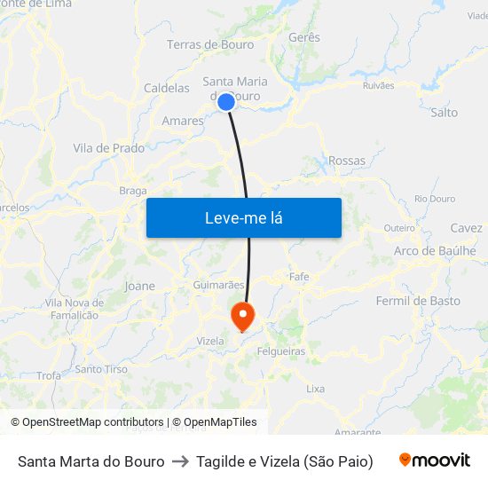 Santa Marta do Bouro to Tagilde e Vizela (São Paio) map