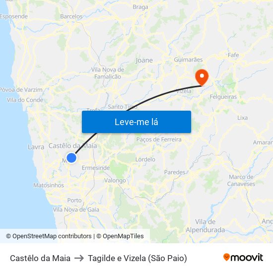 Castêlo da Maia to Tagilde e Vizela (São Paio) map
