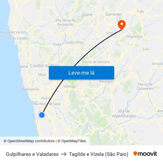 Gulpilhares e Valadares to Tagilde e Vizela (São Paio) map