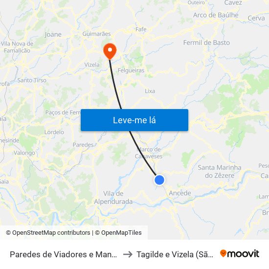 Paredes de Viadores e Manhuncelos to Tagilde e Vizela (São Paio) map