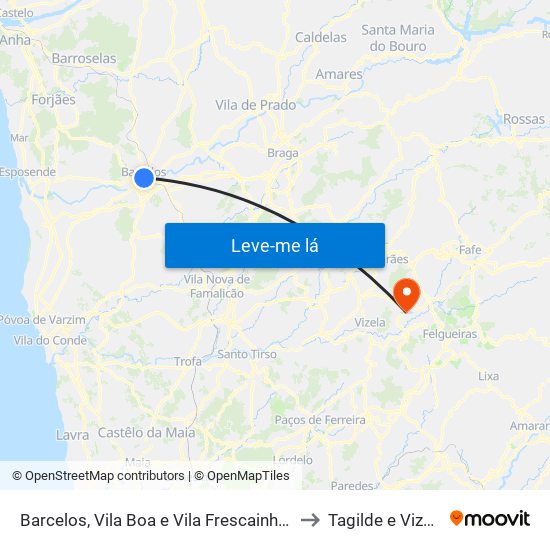 Barcelos, Vila Boa e Vila Frescainha (São Martinho e São Pedro) to Tagilde e Vizela (São Paio) map