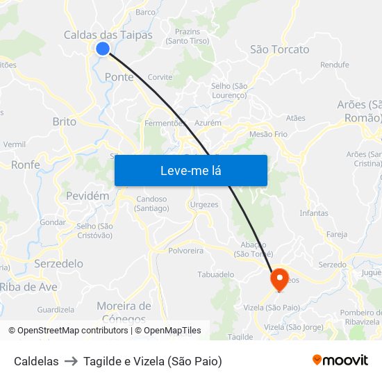 Caldelas to Tagilde e Vizela (São Paio) map