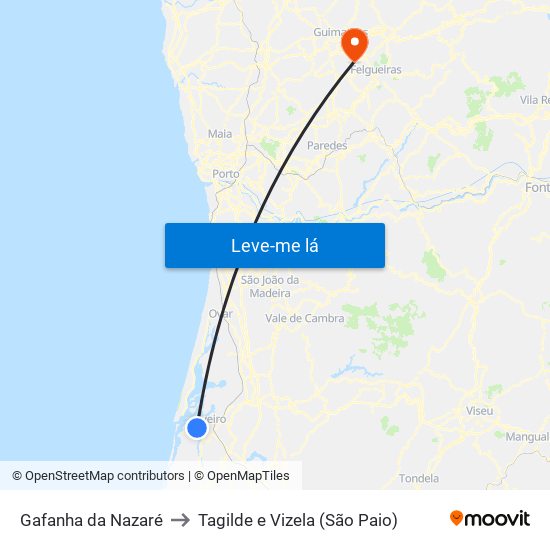 Gafanha da Nazaré to Tagilde e Vizela (São Paio) map