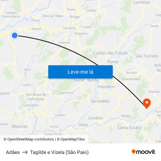 Adães to Tagilde e Vizela (São Paio) map