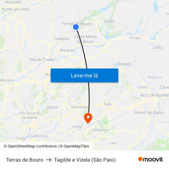 Terras de Bouro to Tagilde e Vizela (São Paio) map