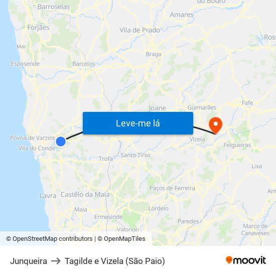 Junqueira to Tagilde e Vizela (São Paio) map