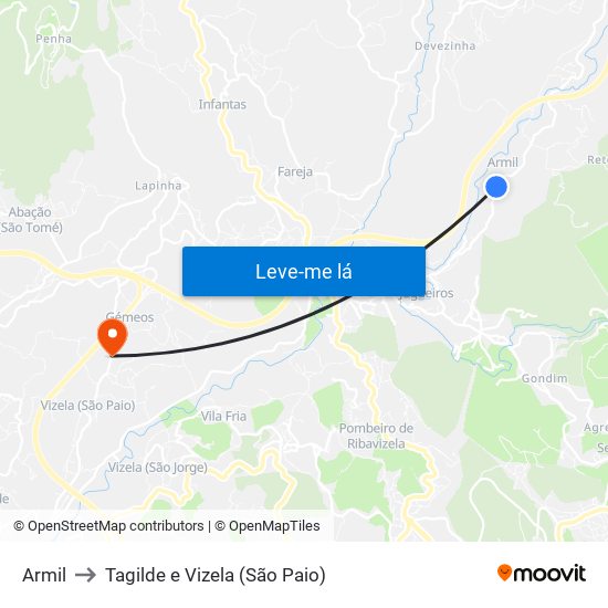 Armil to Tagilde e Vizela (São Paio) map