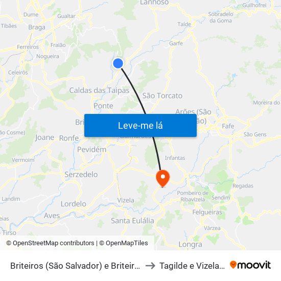 Briteiros (São Salvador) e Briteiros (Santa Leocádia) to Tagilde e Vizela (São Paio) map