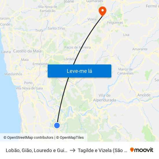 Lobão, Gião, Louredo e Guisande to Tagilde e Vizela (São Paio) map