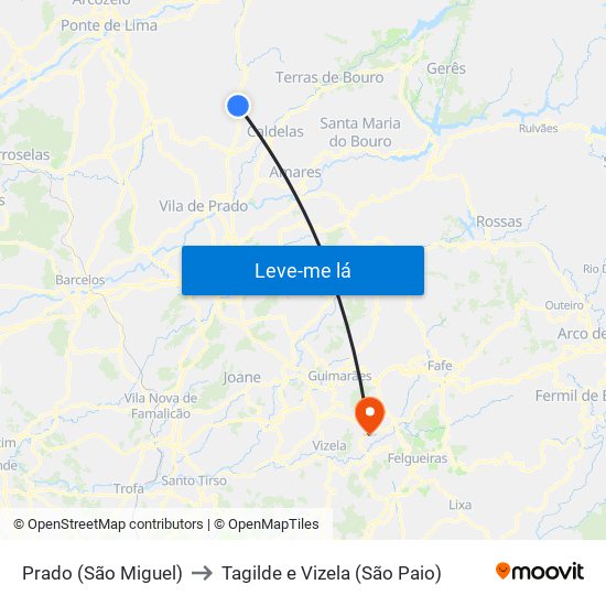 Prado (São Miguel) to Tagilde e Vizela (São Paio) map